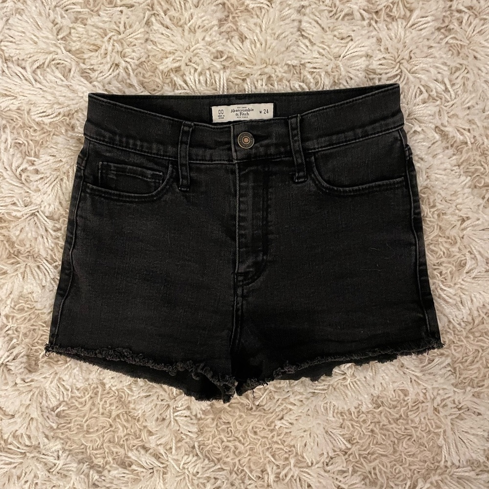 Abercrombie & Fitch Women's Black Denim Cut Off Shorts Size 00 High Rise